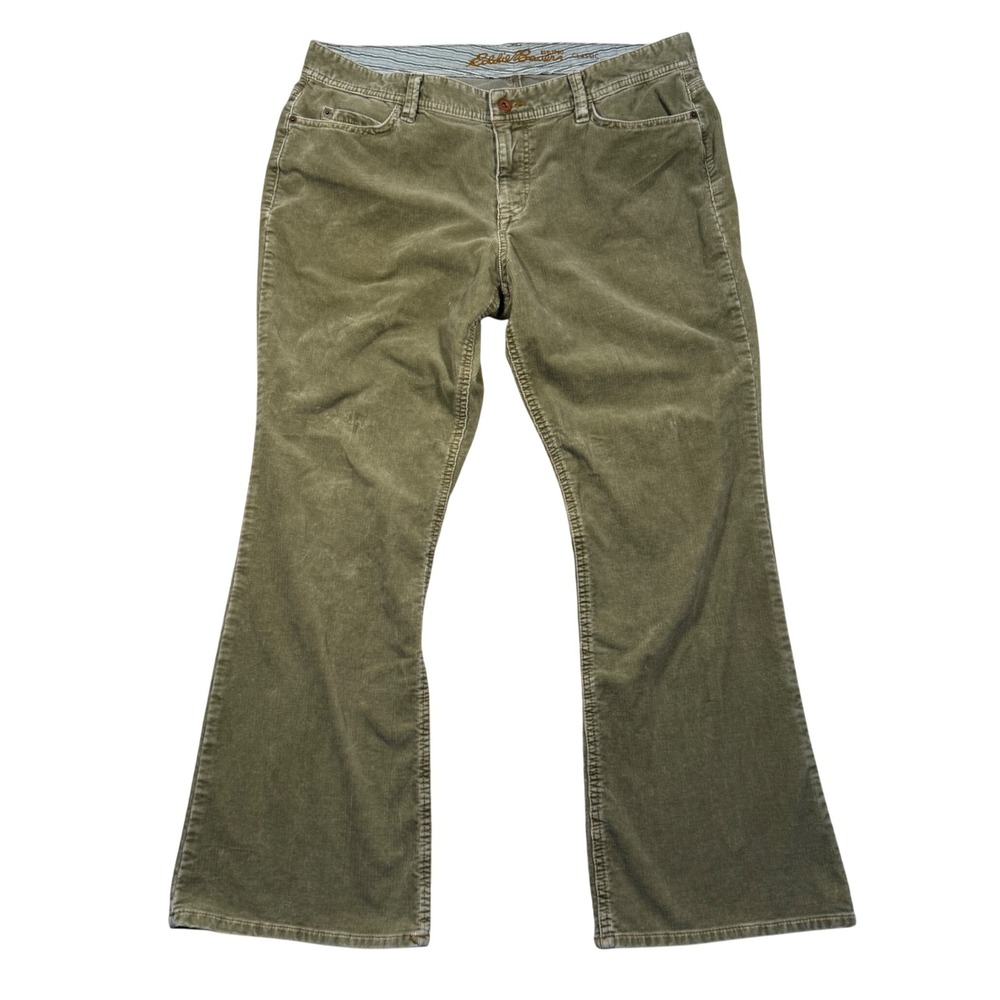 Y2K Eddie Bauer Petite Corduroy Pants Olive Green Bootcut Size 14 P
